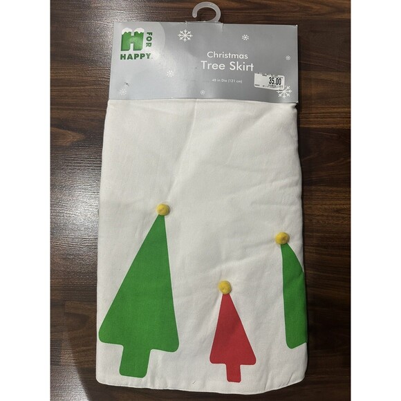 H for Happy Classic Trees Holiday Tree Skirt in White Bed and Bath Beyond NEW - Picture 2 of 9